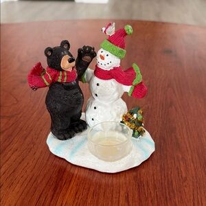 Yankee Candle Festive Bear and Snowman Holder - Black and White